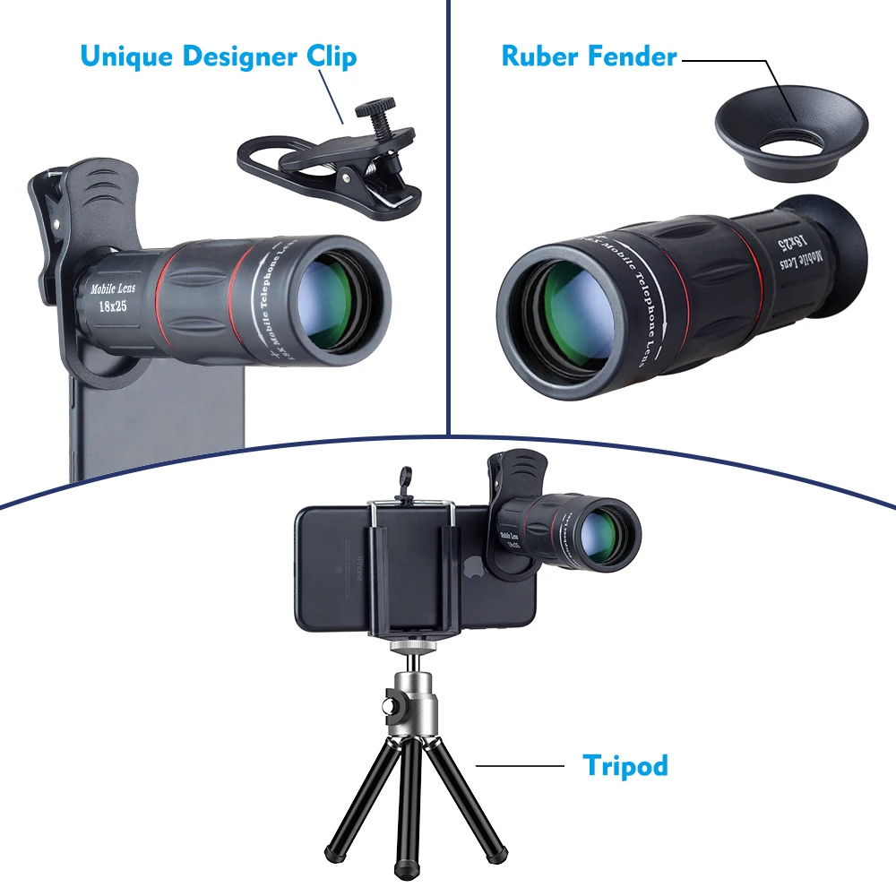 APEXEL 18X25 Monocular Zoom Telephoto Mobile Phone Lens With Tripod For Camping Tourism Portable Spotting Scope Mini Telescope 2