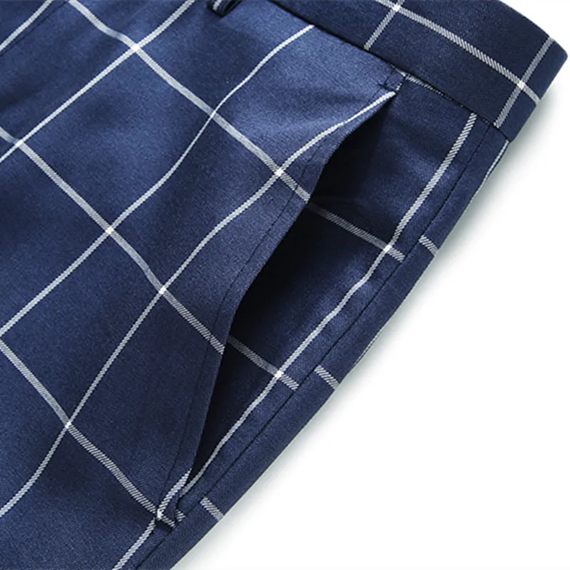Male Business Social Suit Pants Black Blue Burgundy Men Wedding Plaid Dress Trousers