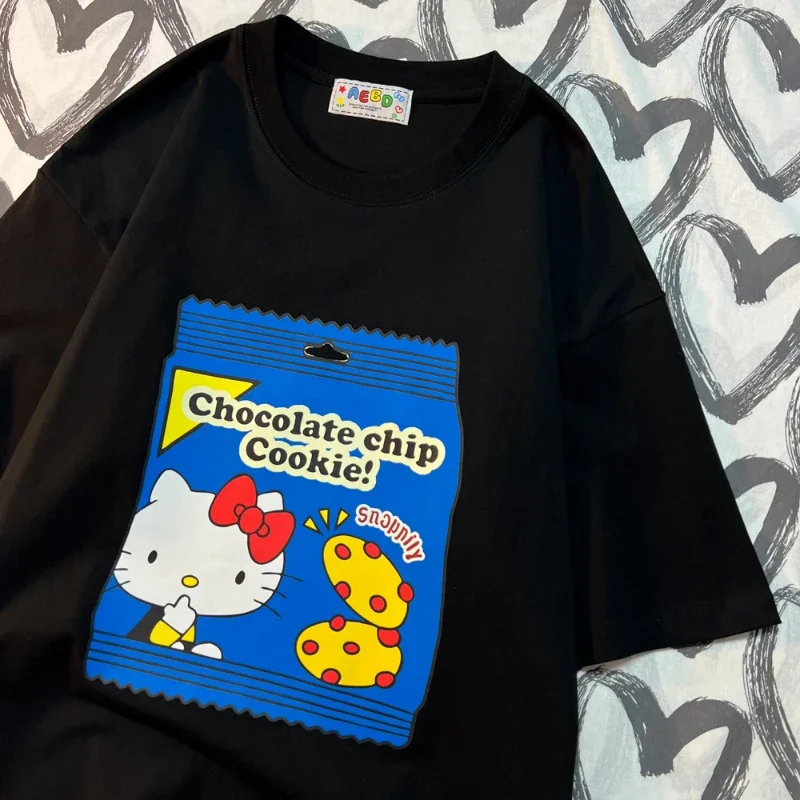 Hello Kitty Girls T-Shirt Clothes Sanrios Anime Kawaii Fashion Summer Loose Harajuku Korean Version Student Casual Short Sleeve 2