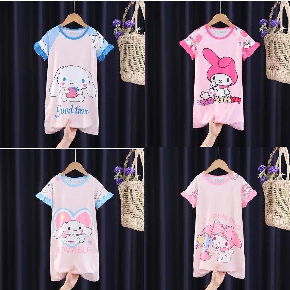 Lovely Sanrio Nightgowns Kawaii Cartoon Cinnamoroll My Melody Kuromi Sleepwear Home Soft Comfortable Girl Pajamas Gift