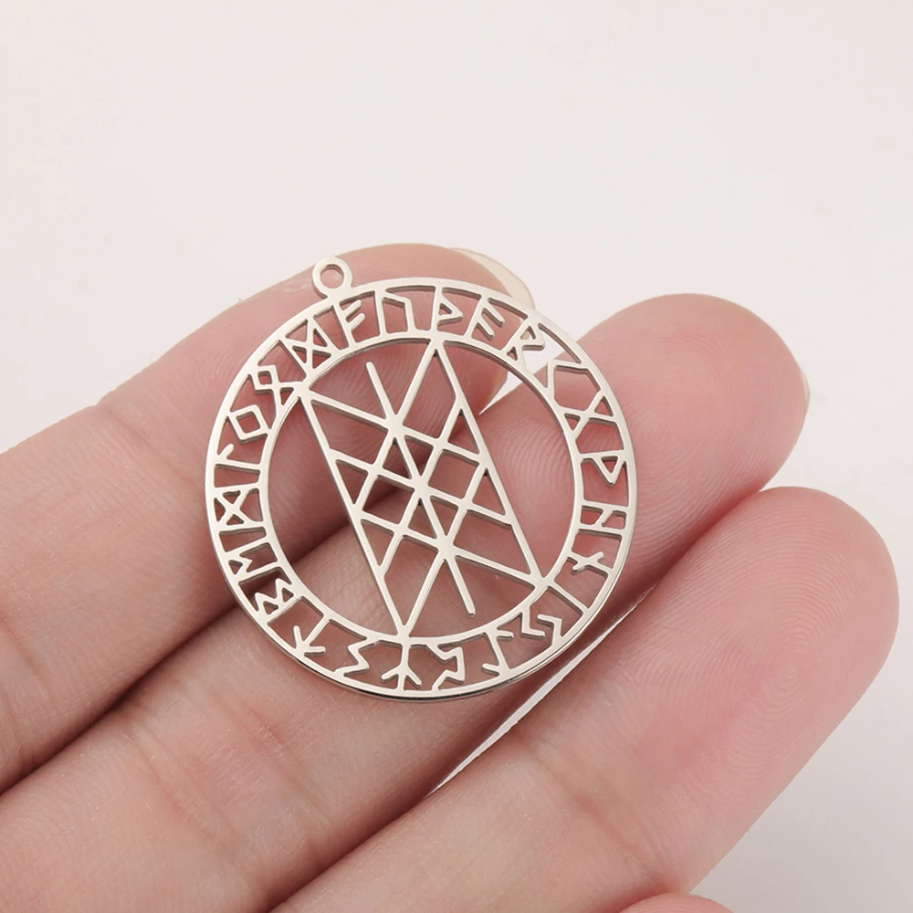 Dawapara Kraftvoller Runenkreis-Anhänger Skandinavischer Kompass Vegvisir Web of Wyrd Anhänger Edelstahl DIY-Zubehör – Detail 6
