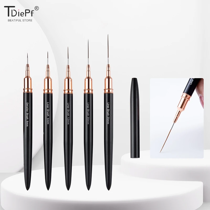 1*Nail Art Brushes Nail Liner DIY Drawing Painting Flower Line Stripes Pen 4mm-25mm Metal Handle Nail Art Brush With Cover Nail  4