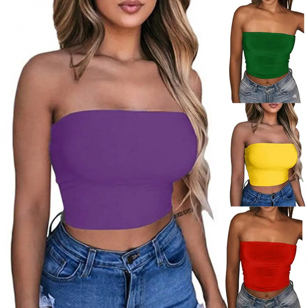 Women Sexy Solid Color Strapless Cropped Mini Bustier Slim Elastic Tube Top Soft And Skin-Friendly Perfect Gifts For Women women tube tops