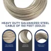 Clothesline Outdoor Heavy Duty Kit - 150 Feet Galvanized Wire Gold PVC Coating, 6.5" Clothesline Pulley 2pcs 3