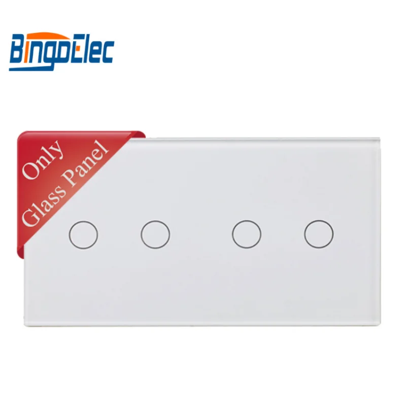 Bingoelec Switch Glass Panel Only 158mm 2/4/6Gang Pearl White Black Gloden For Wall Switch Function Part DIY with Metal Frame switch glass panel