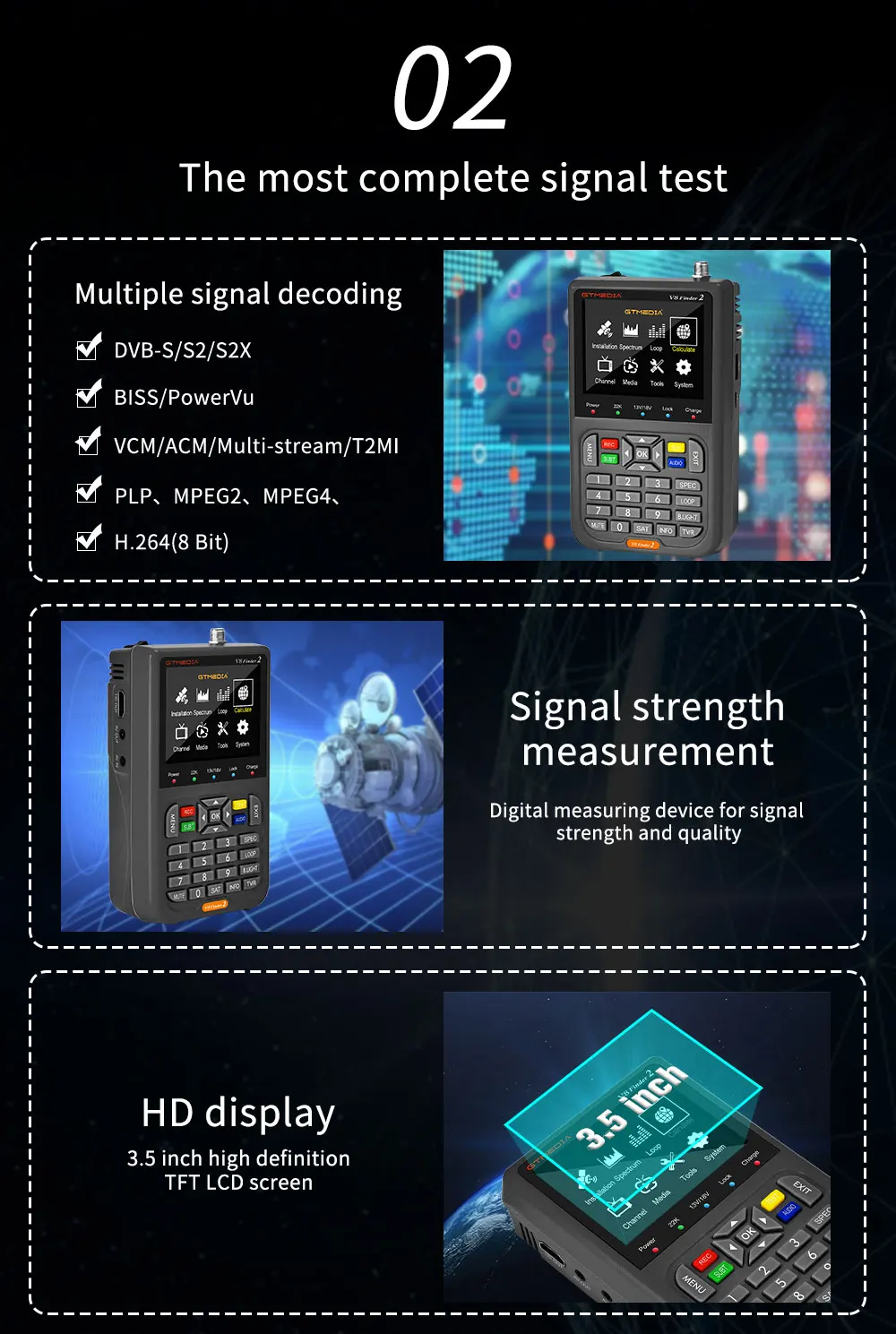 2026 V8 Finder 2 Satellite Finder Meter DVB-S/S2/S2X 3.5 Inch thumbnail 5