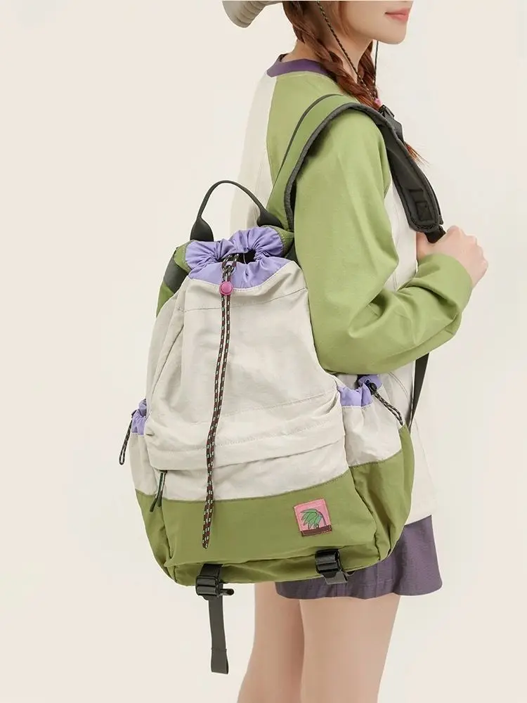 Contrast Color Drawstring Sports Outdoor Backpack Casual Big Capacity Schoolbag Handbag Student Leisure Travel Backpack