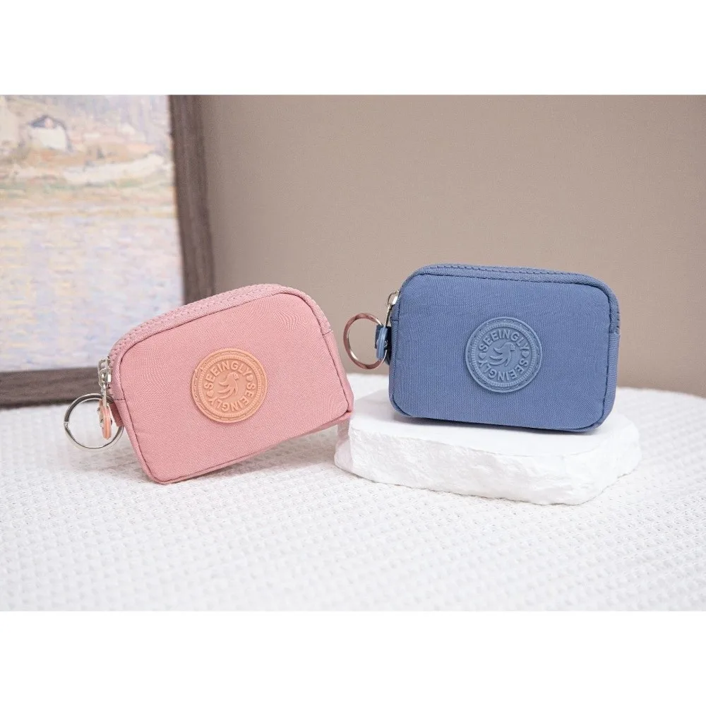 Compact Waterproof Double Layer Women's Wallet with Keychain and Nylon Zipper