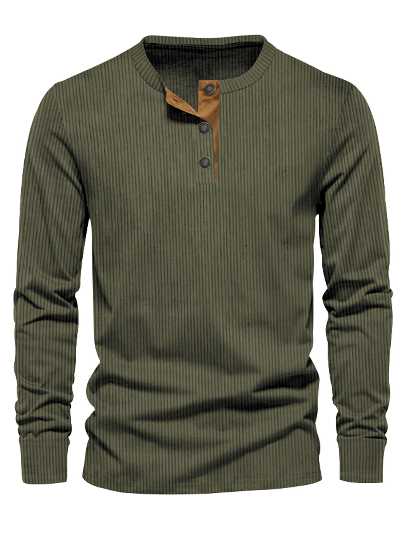 Frühling und Herbst Neues Cross-Border Herren-Cord-Freizeithemd mit Henley-Ausschnitt, schmal geschnitten, einfarbig, Langarm-T-Shirt – Detail 16
