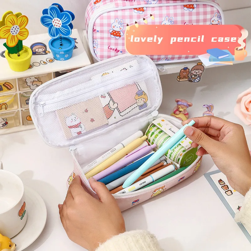 New Ins Koren Pencil Case Cute Cartoon Bear Bunny Pattern Pencil Pouch