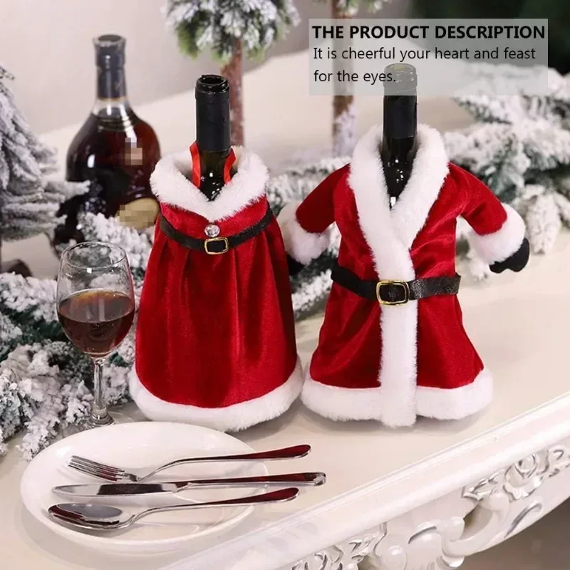 Red Velvet Dress Clothes Wine Bottle Covers Christmas Wine Bottle Bags Xmas New Year Party Dinner Table Decoration Gifts 1/6PCS wine bottle cover burlap wine bags