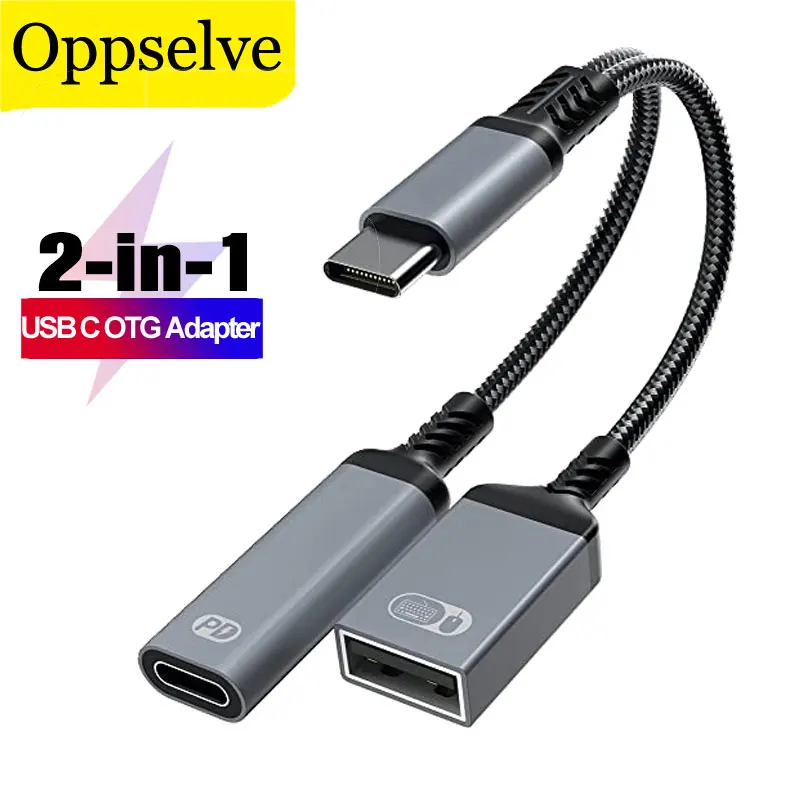 

USB C OTG Adapter TypeC Male To Type C USB A Female Splitter Cable For Mouse 2 In 1 60W Fast Charging USBC Cable For Macbook Pro