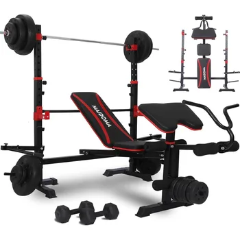 1500LBS 6 in 1 Weight Bench Set with Leg Extension/Curl , Bench Press Set and barbell Rack with Safety Bar Catches 1