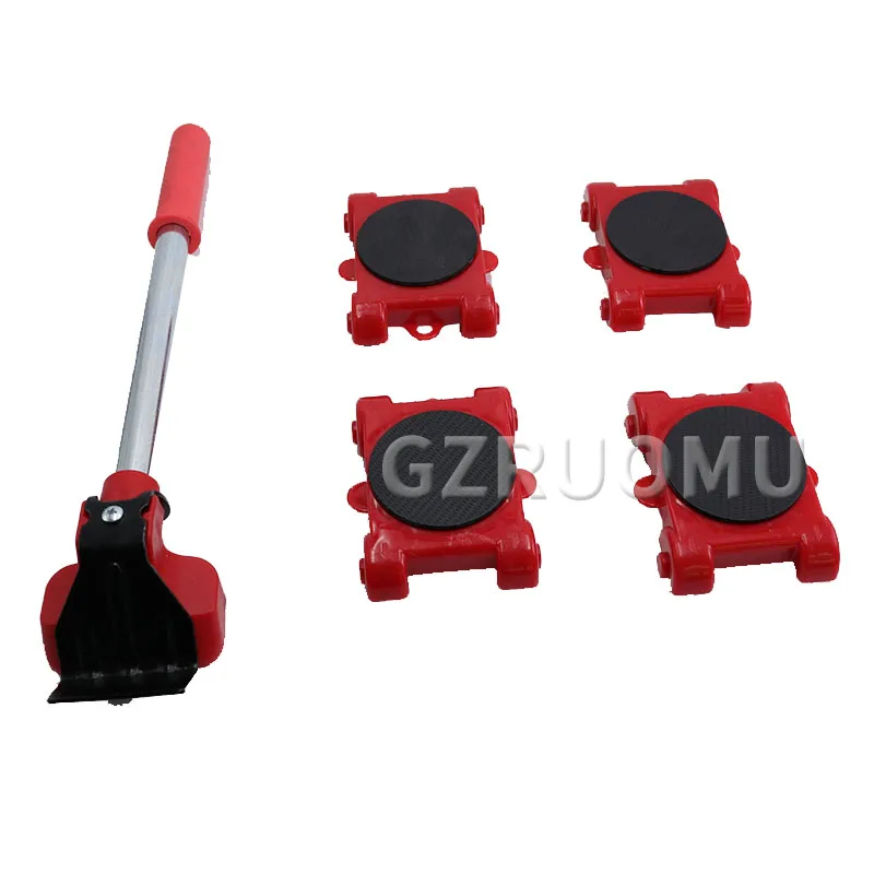 

5 Pcs Set Professional Furniture Mover Tool Heavy Stuffs Mobile Transport Artifact For Lifting Moving With 4 Sliders 1 Wheel Bar