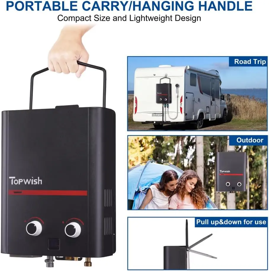 Portable Tankless Water Heater1.32 GPM Propane Outdoor Camping 5L Instant Water Heater Handle for RV Barns Trips Boat Cabins 3