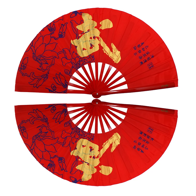 

Tai Chi Fan Bamboo Kung Fu Martial Arts 34 Centimeter Fans Wushu Art Martiaux Cosplay Dance Performance Fan Red Kun Master
