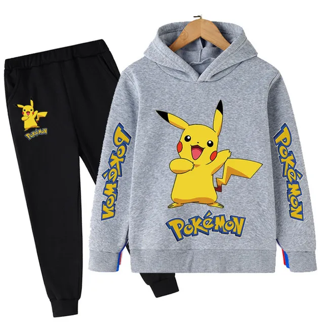 2022Conjunto de roupas pikachu unissex de manga longa, roupas para crianças do anime pokémon-kid com capuz e pikachu para outono baby clothing sets girl