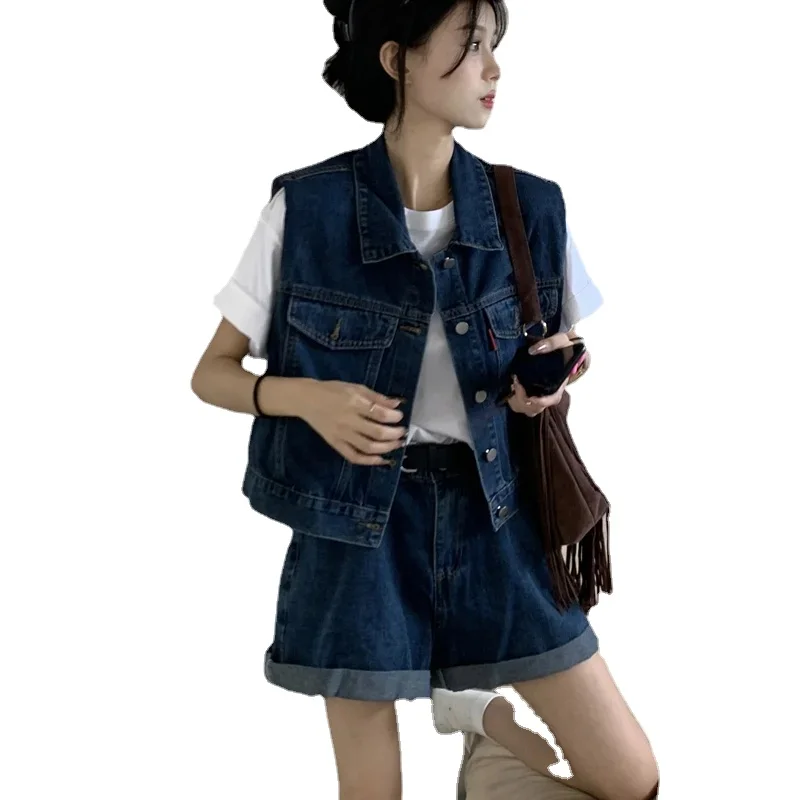 

2024 Summer Wear Japanese Denim Shorts Set Sweet Spicy Cool Workwear Hundred and One Denim Vest Two-piece Female Y2k
