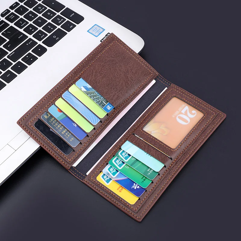 Men's Long Thin Slim Wallets Vintage Pu Leather Male Credit