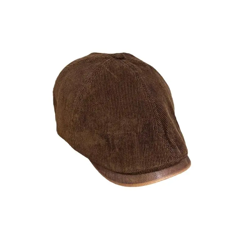 Retro Trendy Unisex Hat Fashion Beret Caps PU Leather Adjustable Men Women Corduroy Newsboy Hat