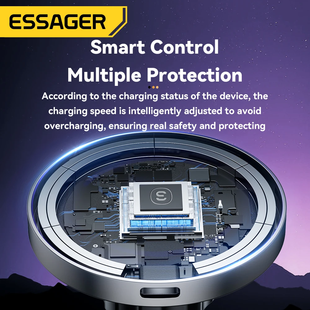 Essager RGB Magnetic Car Phone Holder Qi 15W Wireless Charger For iPhone17 16 15 14 Pro for Magsafe Universal Phone Holder Stand