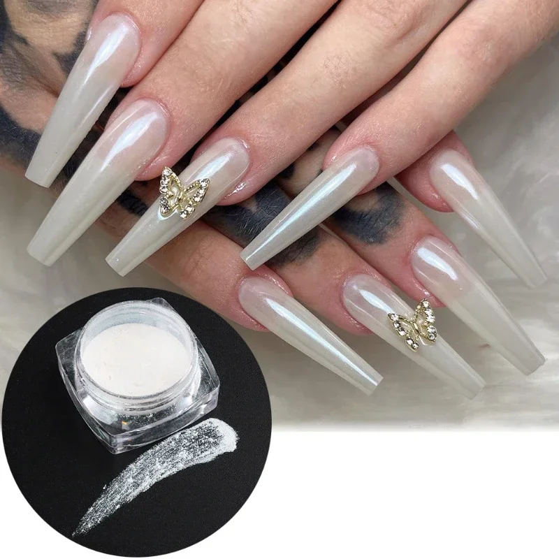Mirror Mermaid Nail Powder Pigment Pearl White Rubbing on Nail Art Glitter Dust Chrome Aurora Blue Manicure Decorations