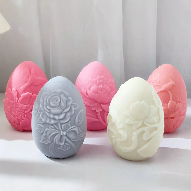 

SZ840 Relief Pattern Rose Peony Flower Easter Egg Candle Soap Silicone Molds 3D DIY Mousse Cake Silicone Baking Mould