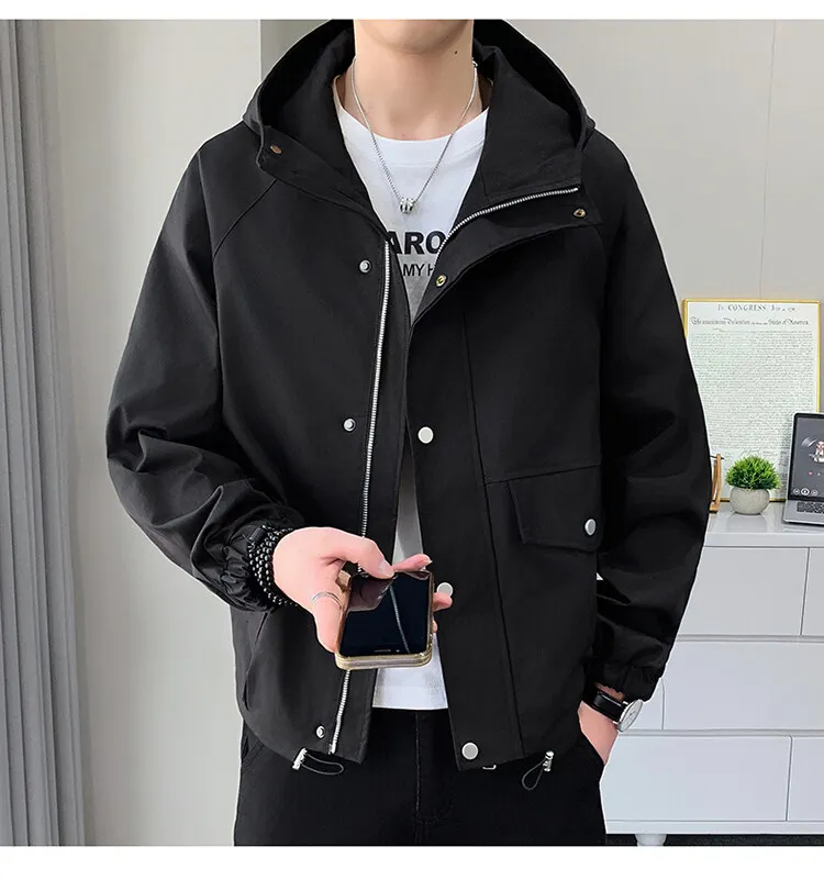 Hochwertige Herren-Kapuzenjacken für Outdoor-Aktivitäten 2026 Frühling Herbst Einfarbige Lose Freizeitjacken Streetwear Winddichte Oberbekleidung – Detail 14