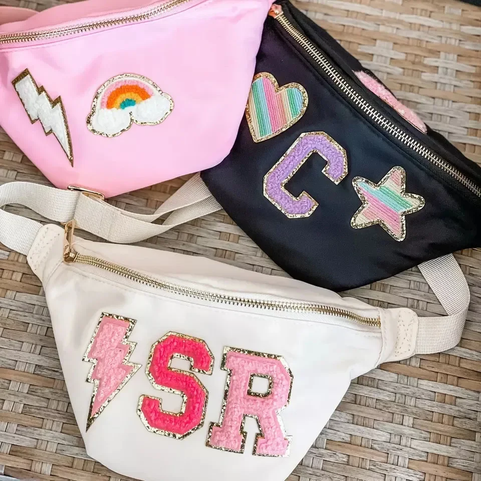 

Solid Color Nylon Chest Bags Women Personalization Monogrammed Waist Pack Letter Patches Sling Bag Waterproof Sports Fanny Packs