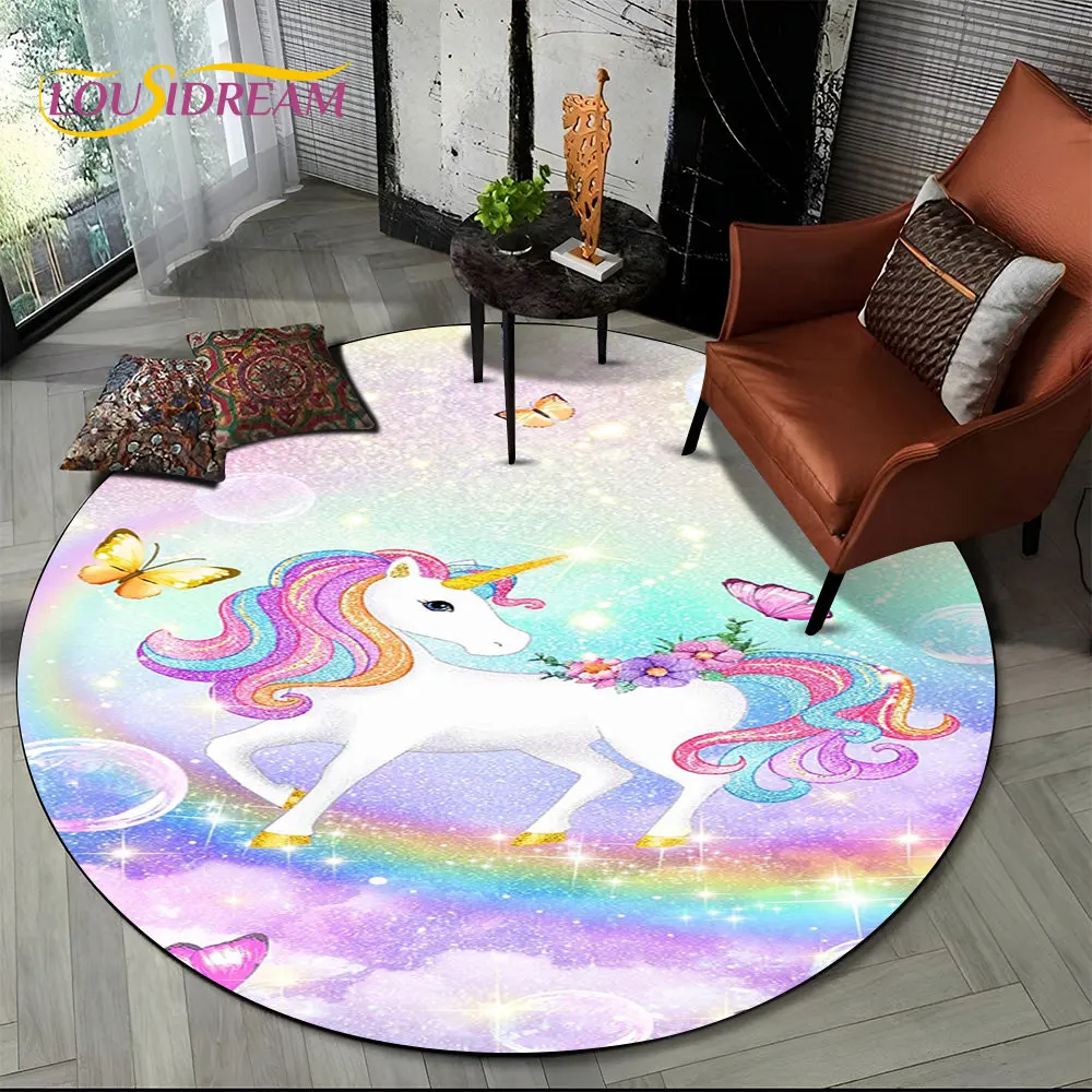 

Unicorn Animal 3D Cartoon Round Area Rug,Circle Carpet Rug for Living Room Children's Bedroom Sofa Decor,Kid Non-slip Floor Mat