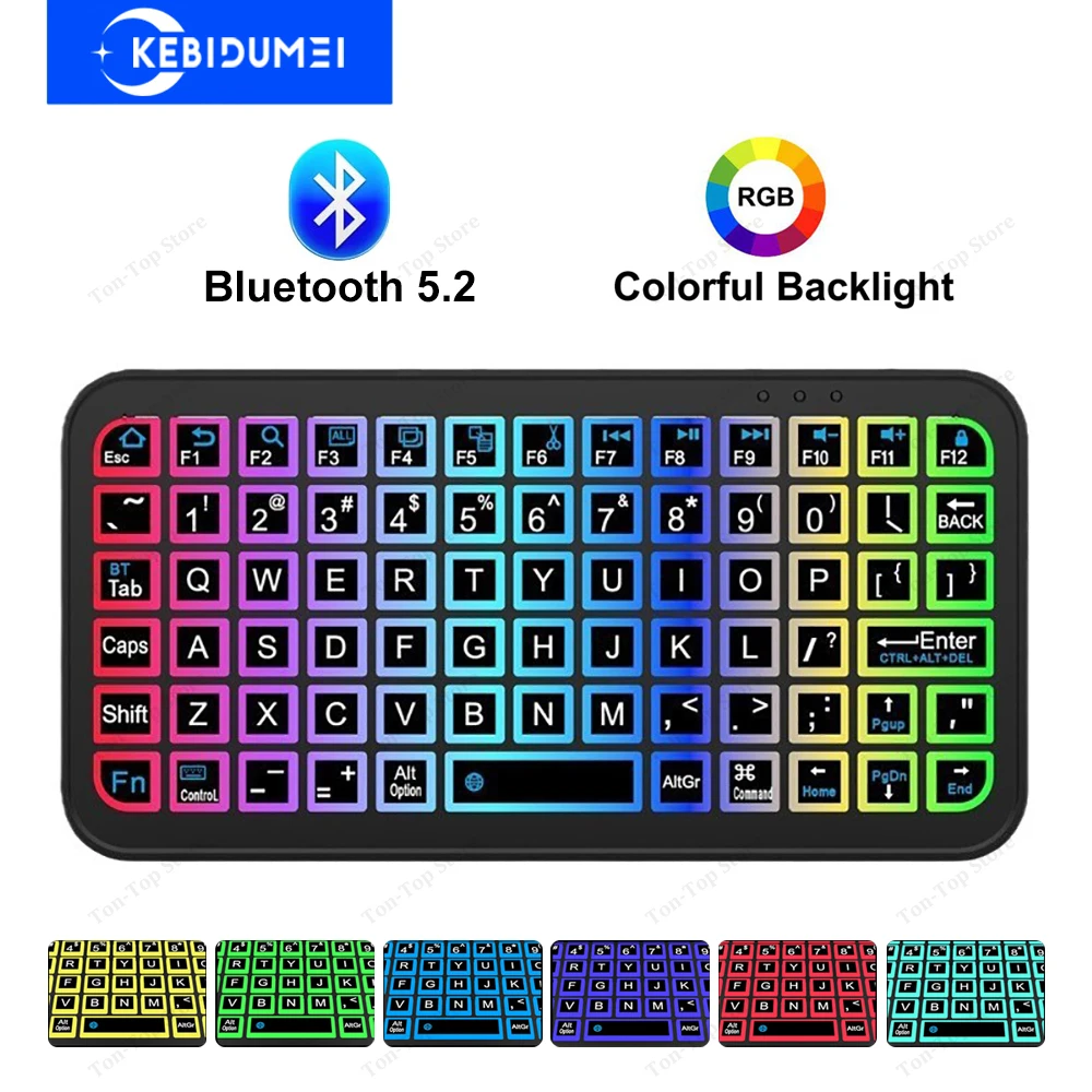 Bluetooth 5.2-Tastatur, RGB-Tastatur mit Hintergrundbeleuchtung, ultradünne kabellose Tastatur, Stummschaltung, Mini-Tastatur für Windows, Android, iOS