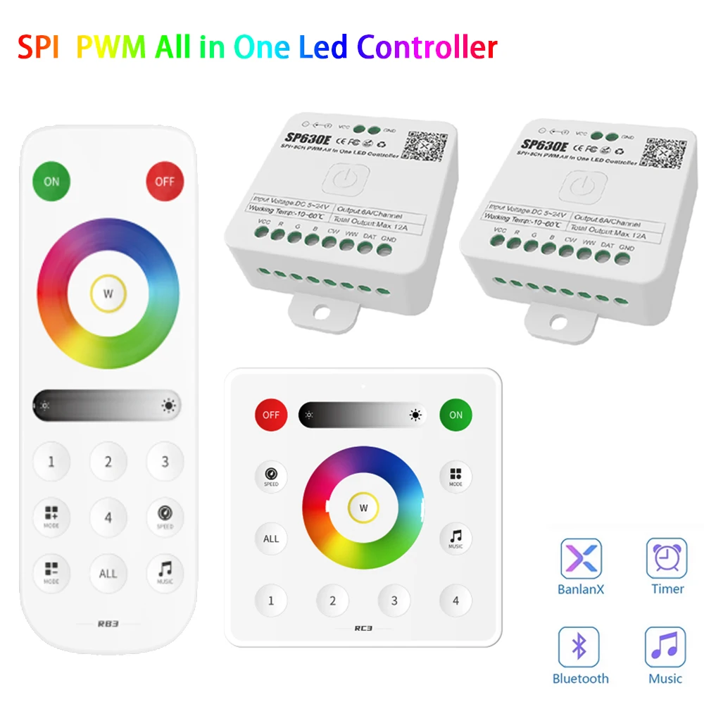SP630E Bluetooth LED Controller DC5V24V WS2811 5050 SPI Pixels 3CH 4CH