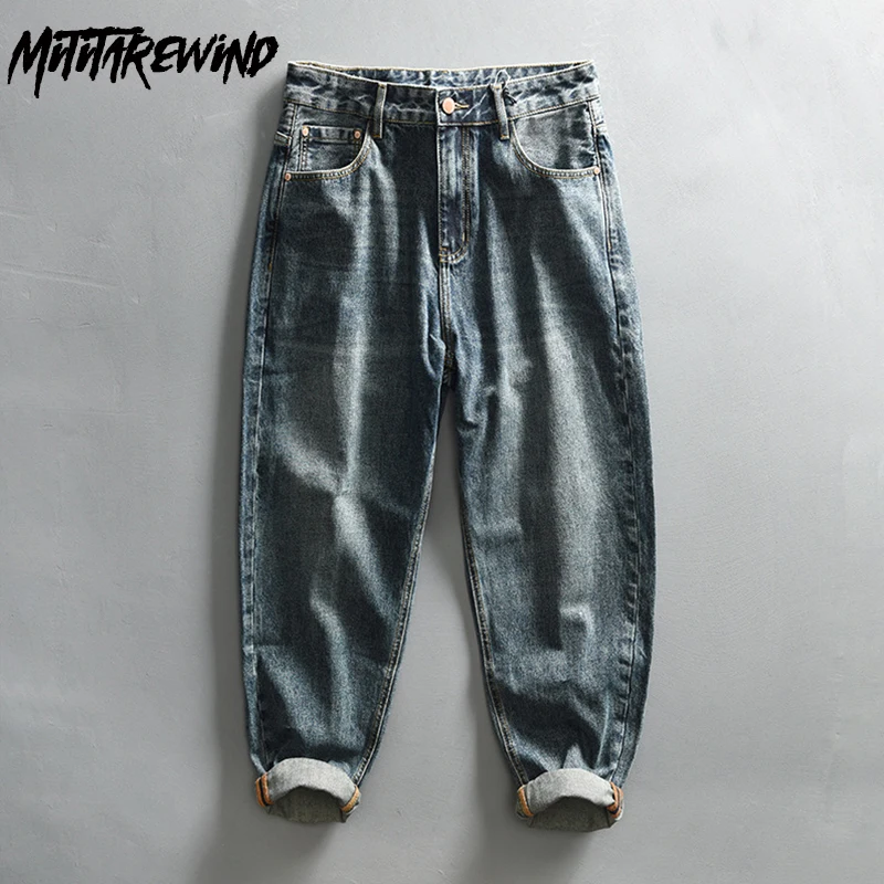 

New Tapered Jeans for Men Spring High Street Retro Washed Causal Mid Stretch Jeans Cotton Full Length Baggy Jeans Fashion Pants