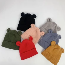 

New Cute Cartoon Bear Ear Baby Hat Winter Soft Warm Knitted Boy Girl Hats Solid Color Newborn Hat Kids Caps Kids Accessories
