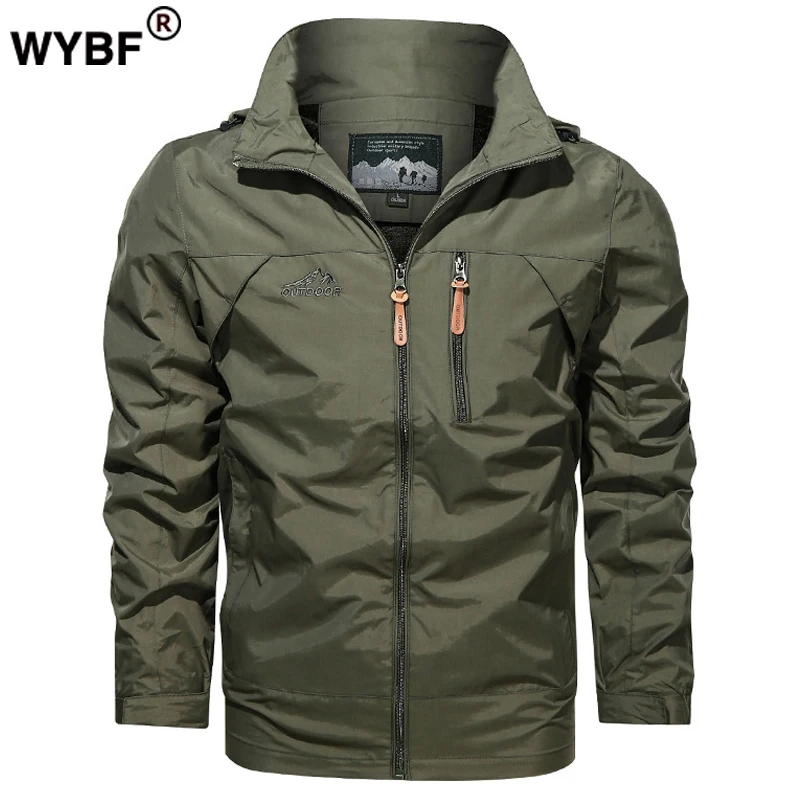 Hot Sale 5XL Mens Outdoor Hiking Jackets Autumn Military Multi-pocket Tactical Safari Fishing Waterproof Hooded Thin Cargo Coat
