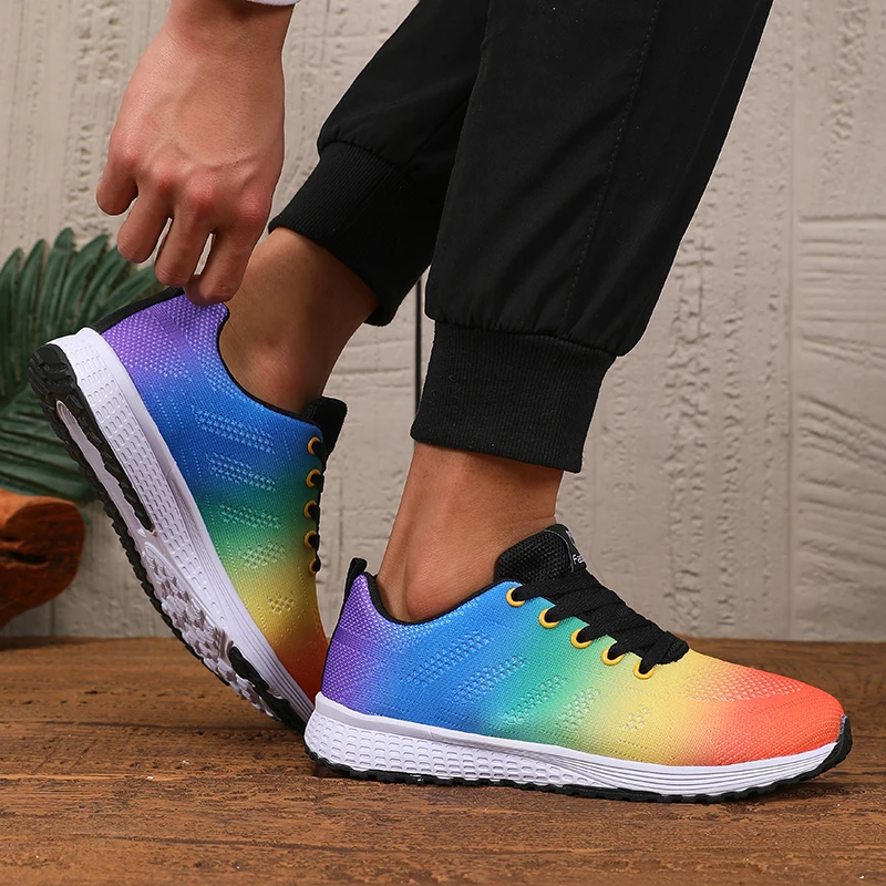 Men's Flat Bottomed Breathable Sneakers Summer Casual Lace Up Walking Comfortable Tennis Soft Sole Jogging Vulcanized Shoes