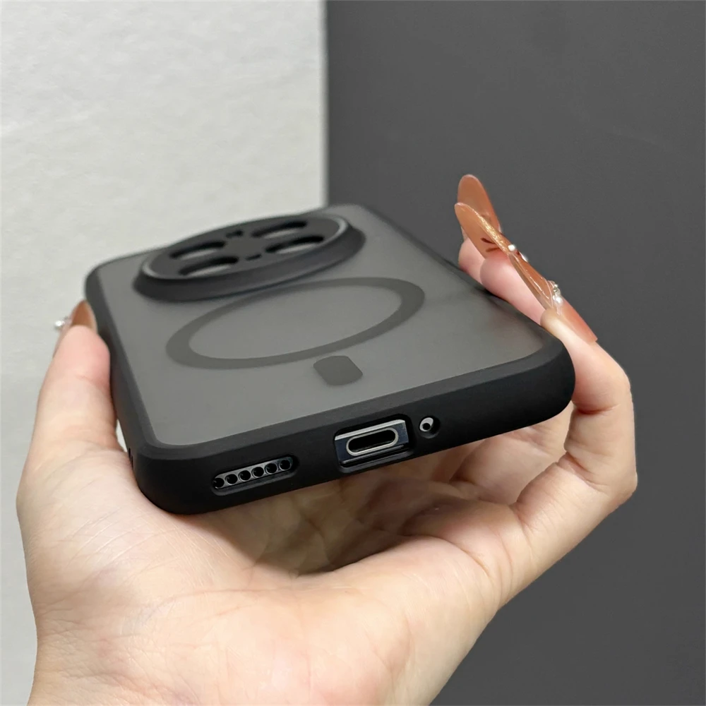 Luxury Matte Translucent Magnetic Bumper Case with Wireless Charging and Lens Protection Cover