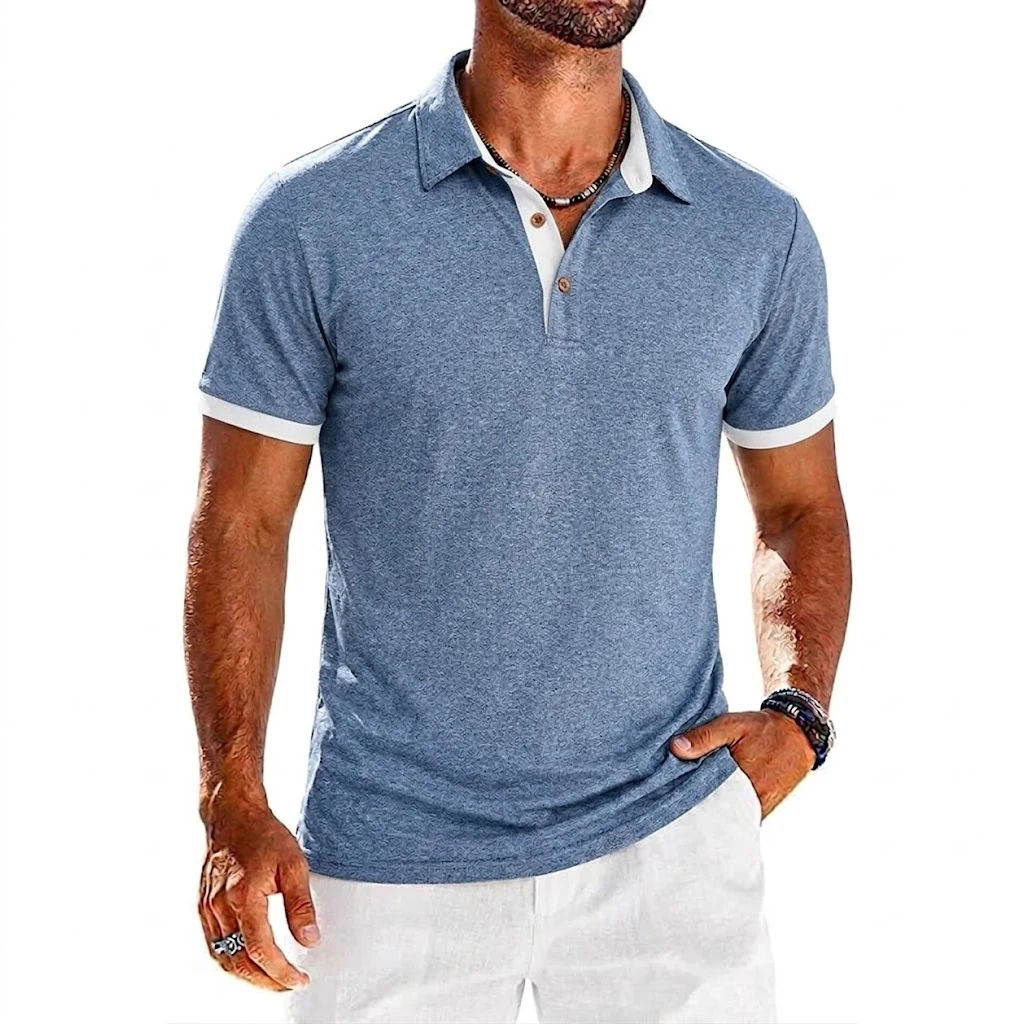 Sommer Herren Einfarbiges Kurzarm-Poloshirt Knopfleiste T-Shirts Revers Jogger Sportshirts Lässige Atmungsaktive T-Shirts Fitness Herren Oberteile – Detail 6
