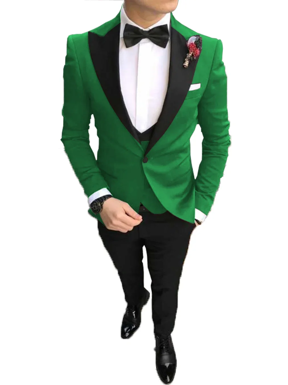 Green Casual Men's Suit Slim Fit Peak Lapel Prom Tuxedos Business 3 Pieces Set for Wedding Grooms(Blazer+Vest+Pants)