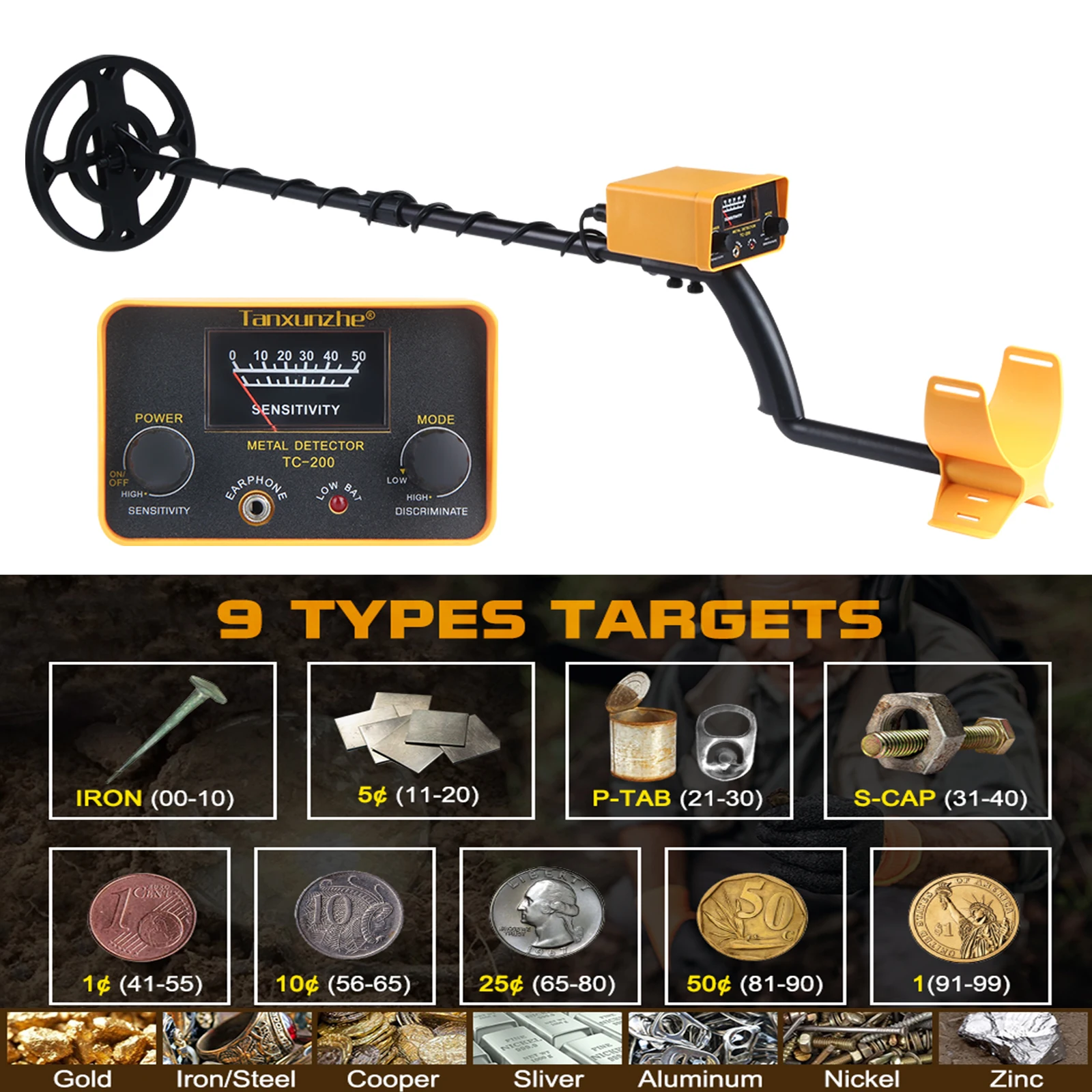 TC 200 Professional Metal Detector Underground Gold Detector High Accuracy Metal Finder Waterproof Search Coil Seeker