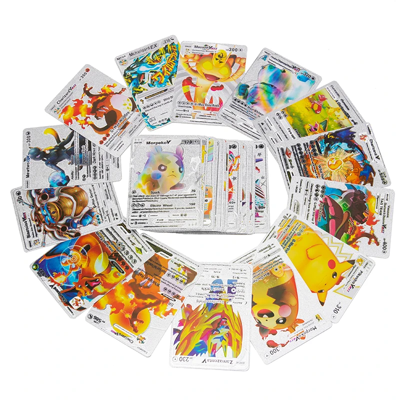 Pokemon Cards Metal 54PCS BOX Gold Silver Black Vmax GX Charizard Pikachu Rare Collection Battle Trainer Card Child Toys Gift