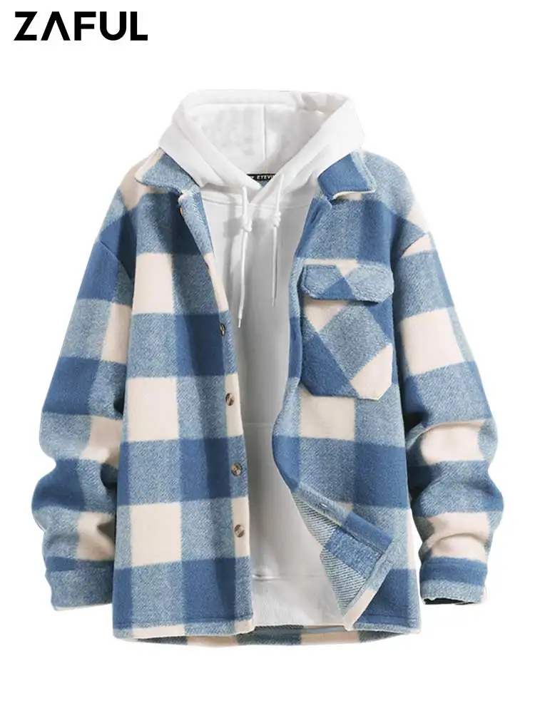 Zaful Plaid Fleece Jacket With Hood Zaful Shacket Shirt Jacket Red