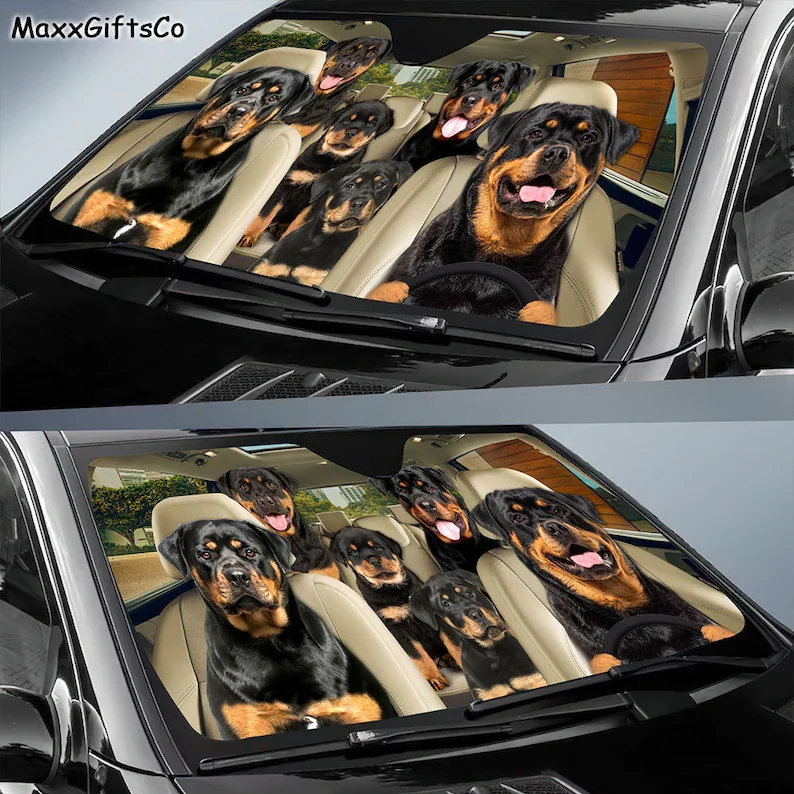 Rottweiler Car Sun Shade, Rottweiler Windshield, Dogs Family Sunshade