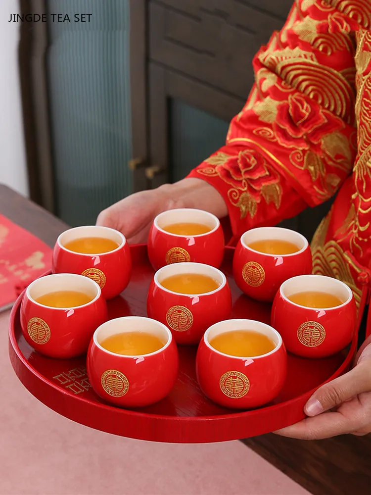 4pcs Exquisite Ceramic Teacup Set Chinese Wedding Tea Set Red Beauty Master Cup Custom Portable Teaware Set Household Drinkware