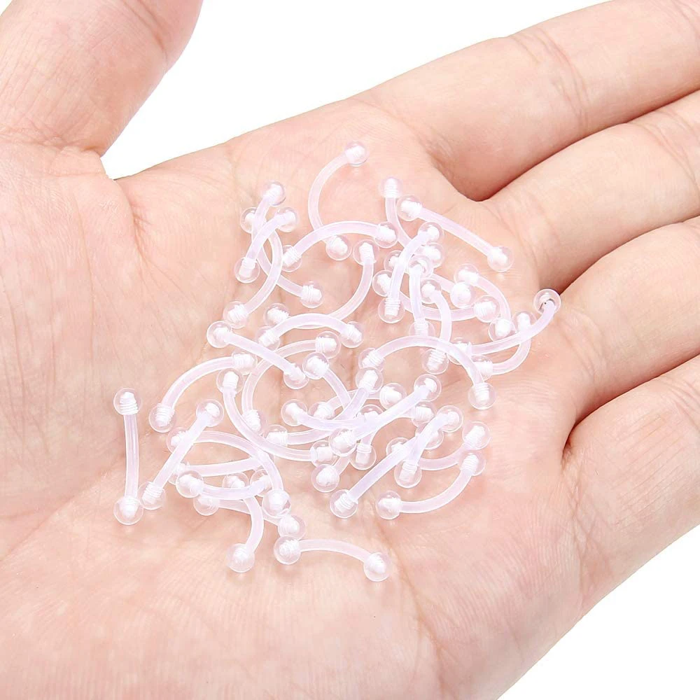 WKOUD Clear Flexible Bioplast Retainer Eyebrow Ring Piercing Jewelry Clear Rook Daith Barbell Earring 6mm 8mm 10mm 12mm piercing jewelry,body piercing earrings,ear piercing jewelry,body piercing jewelry,body jewelry