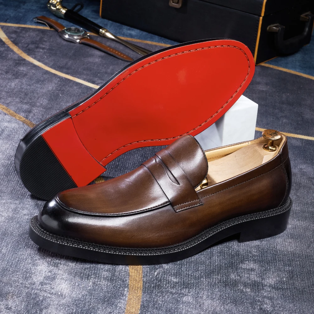 Handgefertigte Business-Casual-Schuhe aus echtem Leder für Herren, dreilagige Welt, rote Sohlen, unterstützt und verformungssicher, EU-Größen für das tägliche Büro – Detail 5