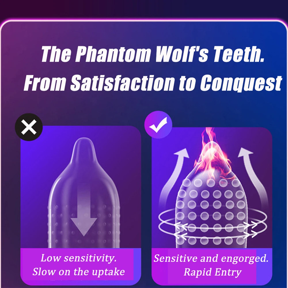 Condom Sex Toys 12pcs Large Pellet Condom Wolf's Teeth Barbed Male Granular Stimulation Women Contraception Penis Sleeves Adult