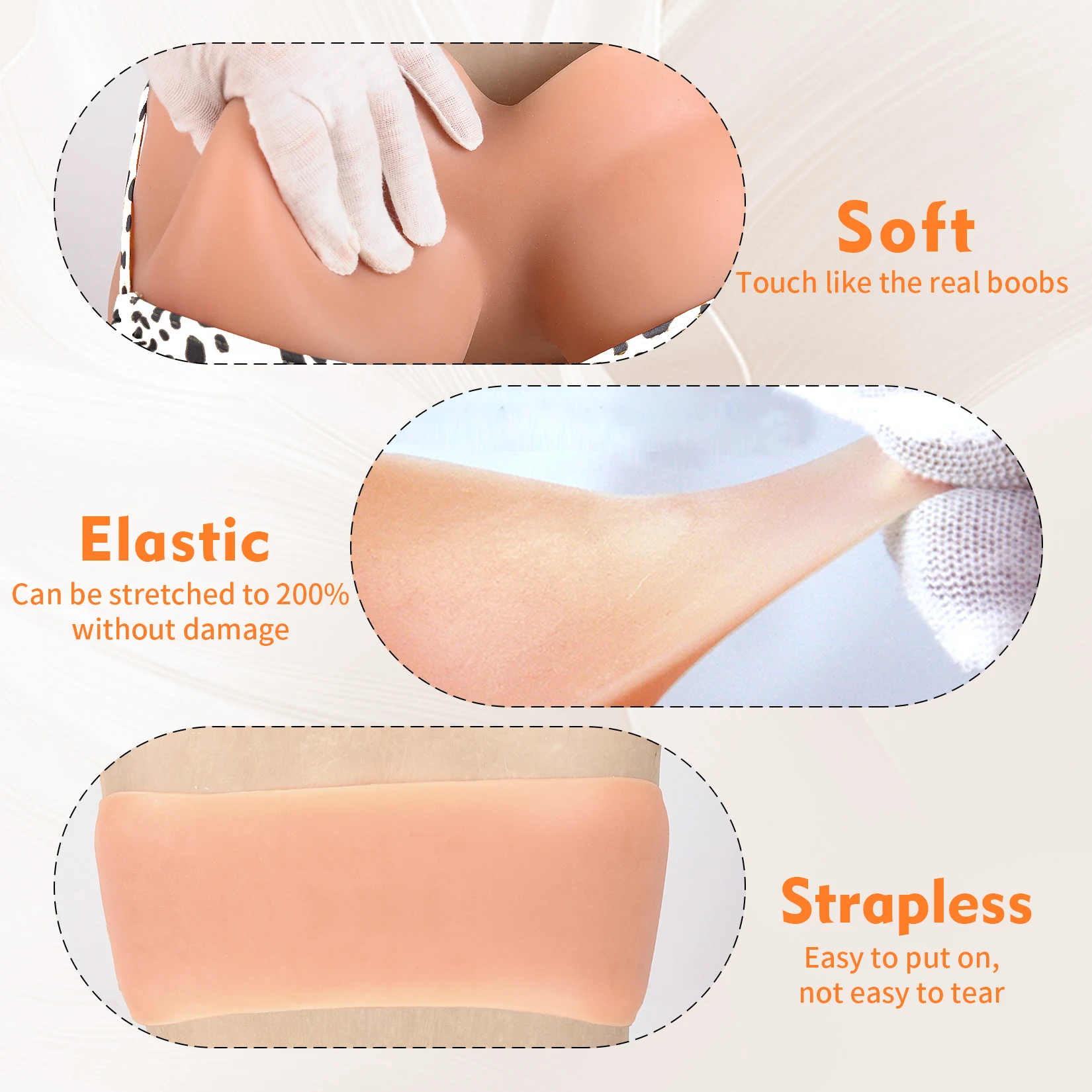False Breast Silicone Boobs Breast Strapless Top Enhancement Chest Pad Soft Touch Women Chest for Small Flat Bust Fake Breasts Bandeau