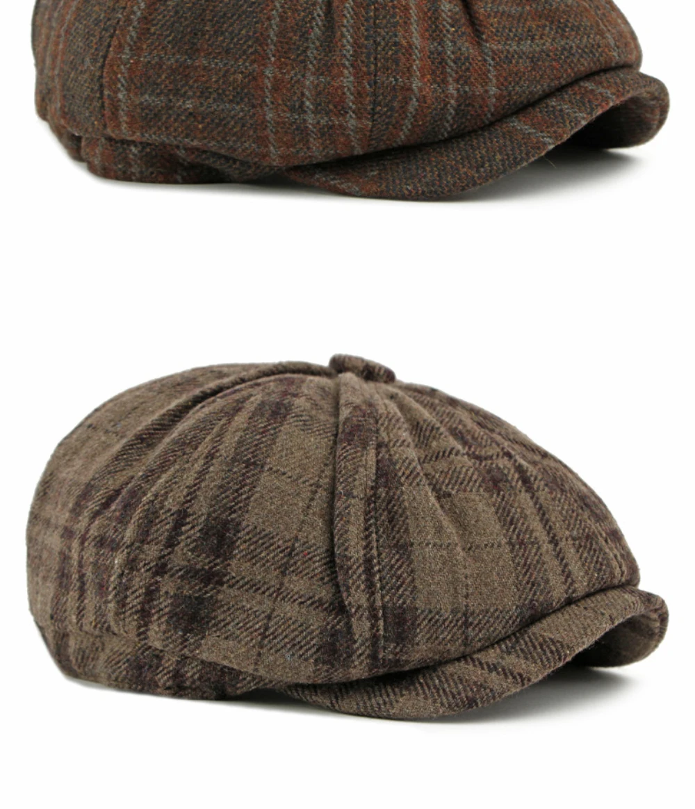 HT5050 Baskenmützen Herbst-Winter-Kappen für Herren und Damen Künstler-Malermütze Karierte Woll-Baskenmütze Unisex Ivy Flat Cap Verstellbare Baskenmütze – Detail 16