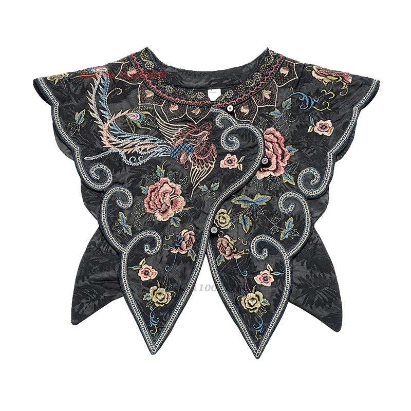 

2024 chinese vintage shawl cloak cape national flower embroidery cape hanfu accessories oriental o-neck vest sleeveless jacket